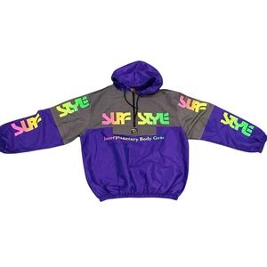 Vintage Surf Style Windbreaker Large Hooded Pullover